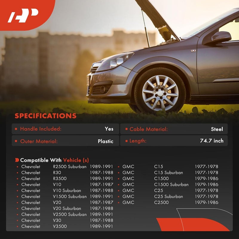 A-Premium Front Hood Latch Release Cable with Handle Compatible with Chevrolet Blazer, C10 C20 K10 K20 R10 R1500 R20 R2500 V10 V1500 V20 V2500 Suburban & GMC C1500 C2500 K15 K25 Suburban, 74.7 Inch - Image 3